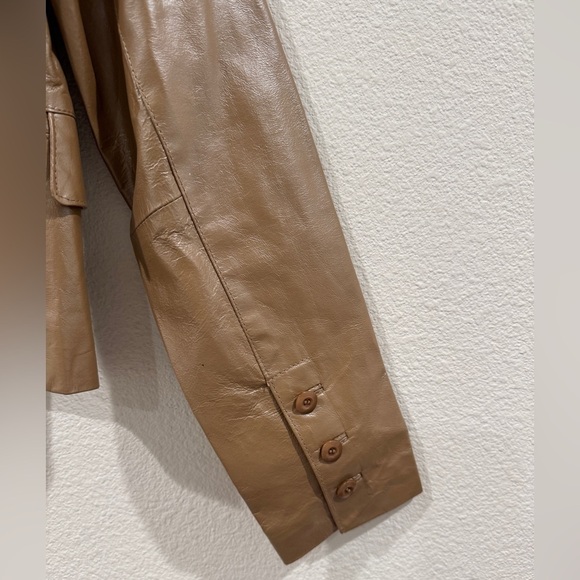 Vintage Guess Jeans 100% Leather Shiny Tan Collared Y2K Jacket Size Large - Picture 12 of 13